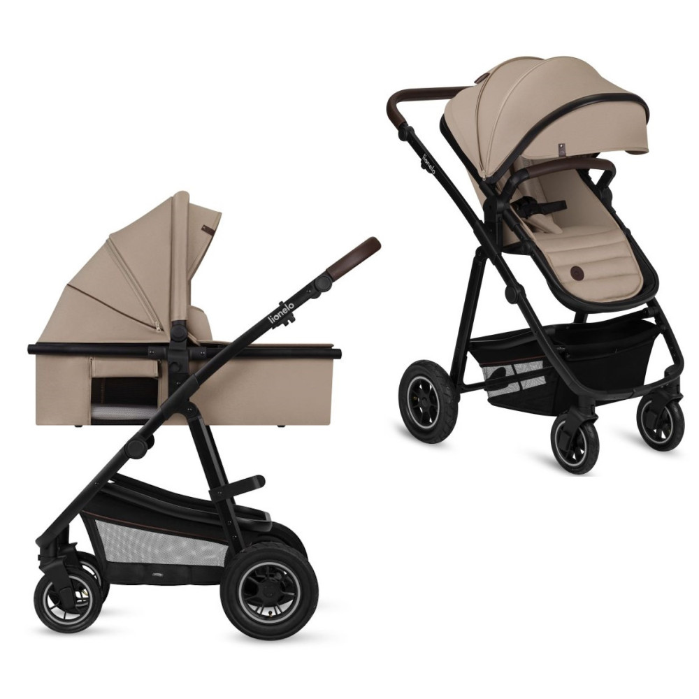 Lionelo Amber 2в1 - детская коляска 2 в 1, универсальная коляска с надувными колесами • Beige Sand