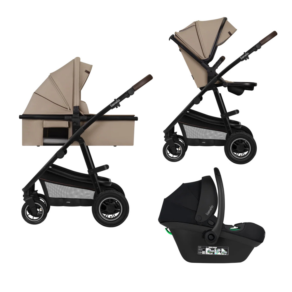 Lionelo Amber 3в1 - детская коляска 3 в 1 с автокреслом, универсальная коляска с надувными колесами • Beige Sand