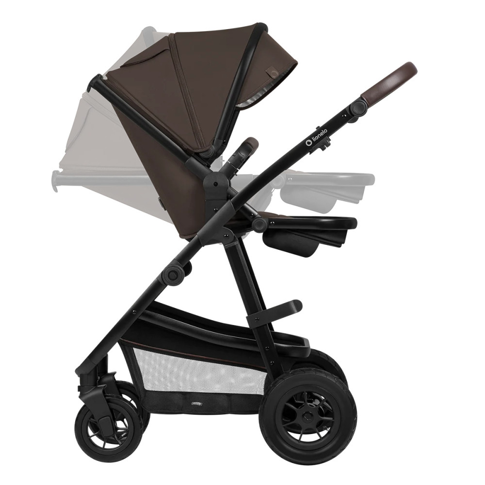Lionelo Amber 3в1 - детская коляска 3 в 1 с автокреслом, универсальная коляска с надувными колесами • Brown Chocolate