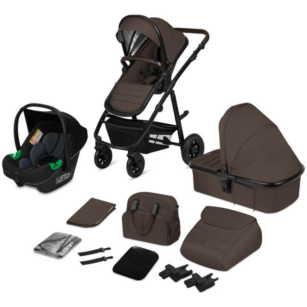Lionelo Amber 3в1 - детская коляска 3 в 1 с автокреслом, универсальная коляска с надувными колесами • Brown Chocolate