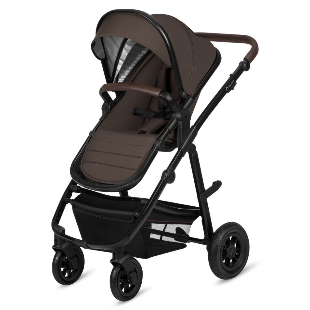 Lionelo Amber 3в1 - детская коляска 3 в 1 с автокреслом, универсальная коляска с надувными колесами • Brown Chocolate