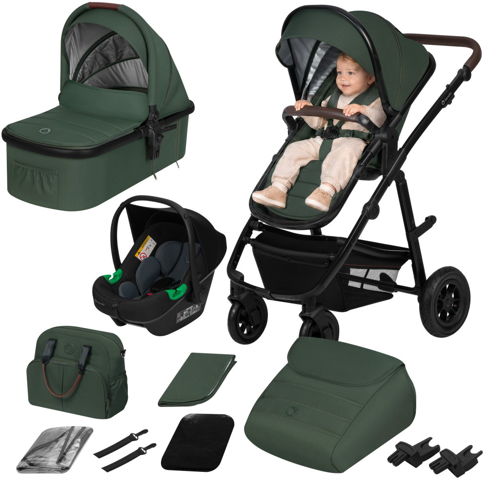 Lionelo Amber 3в1 - детская коляска 3 в 1 с автокреслом, универсальная коляска с надувными колесами • Green Forest Lionelo Amber 3в1 - детская коляска 3 в 1 с автокреслом, универсальная коляска с надувными колесами • Green Forest