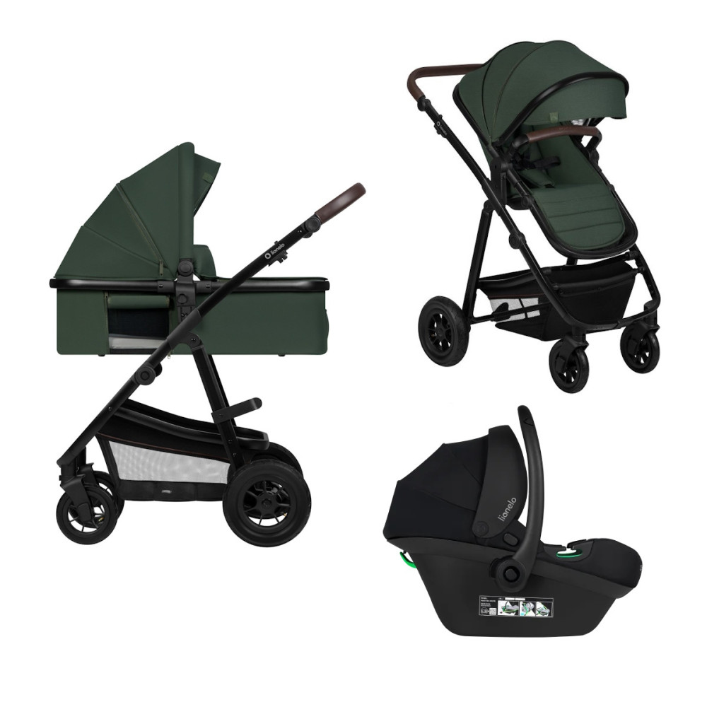 Lionelo Amber 3в1 - детская коляска 3 в 1 с автокреслом, универсальная коляска с надувными колесами • Green Forest