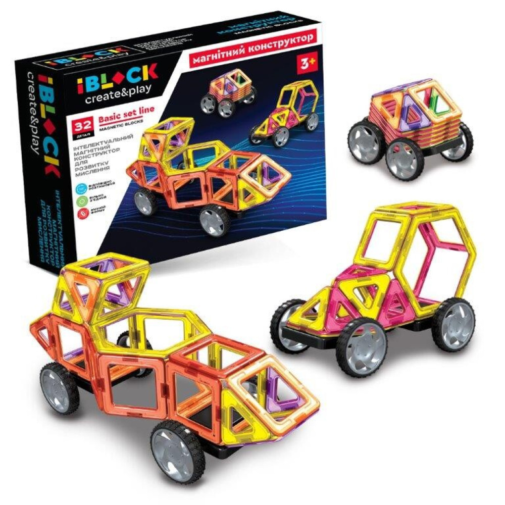 IBLOCK Магнітний конструктор Basic Set - 32 деталі (PL-923-528)