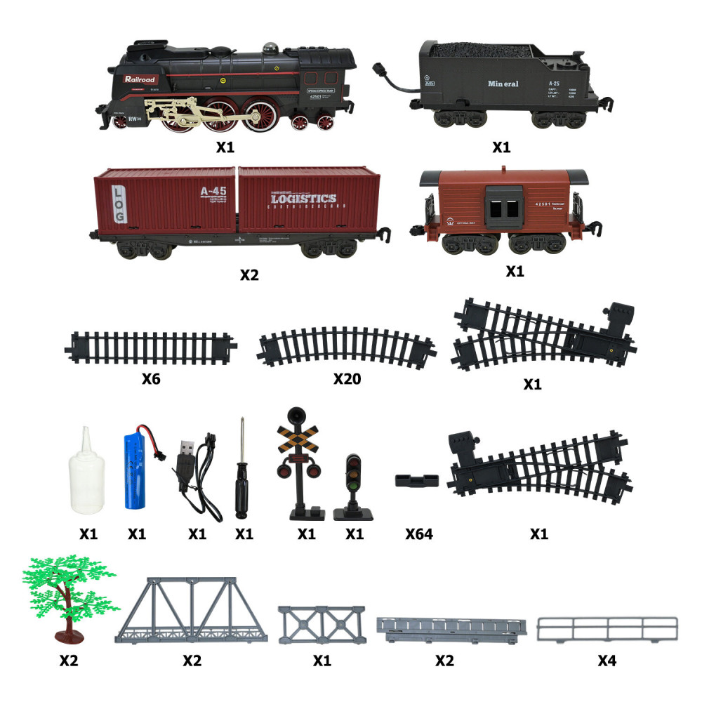 Залізниця Steam Train 4 вагони і міст - ретро-потяг з ефектом пари, світлом і звуком (606B) Залізниця Steam Train 4 вагони і міст - ретро-потяг з ефектом пари, світлом і звуком (606B)