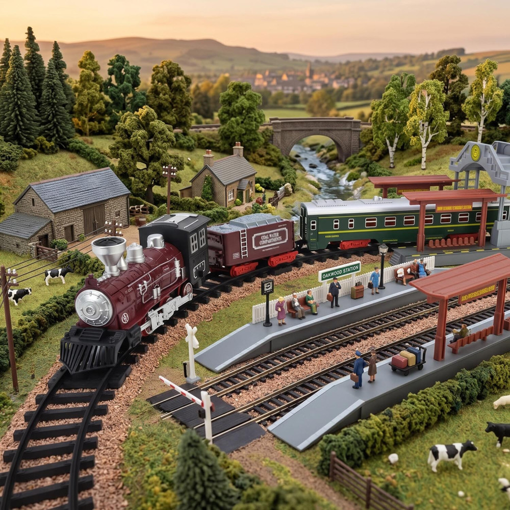 Залізниця Vintage Model Train - ретро-потяг зі станцією, світлом і звуком (9299-65)