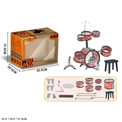Барабанная установка Jazz Drum - барабаны, тарелка и стульчик • Красная (882-10) Барабанная установка Jazz Drum - барабаны, тарелка и стульчик • Красная (882-10)