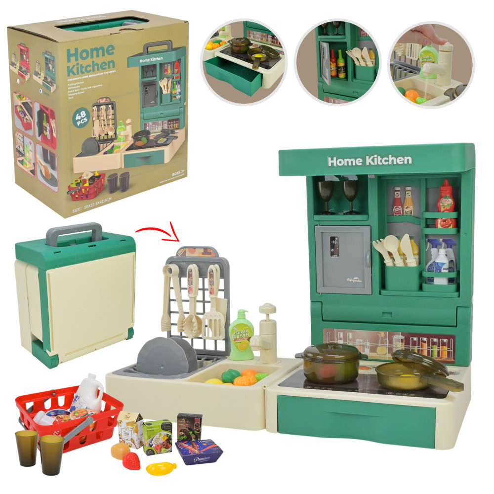 Ігрова мінікухня Home Kitchen - 48 предметів, кран із водою, складається у валізку (HS5588)