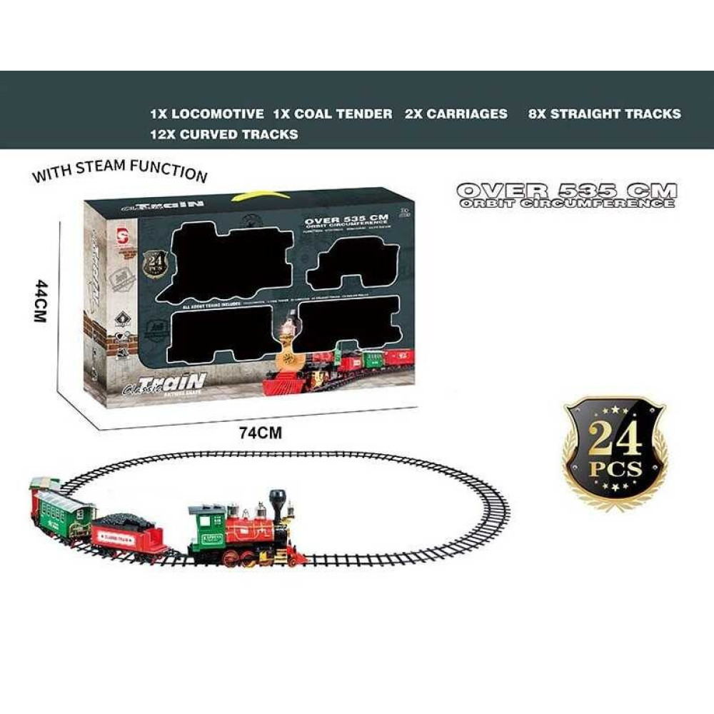 Залізниця з парогенерацією - локомотив і 3 вагони, 24 елементи (8549 A (STEAM))