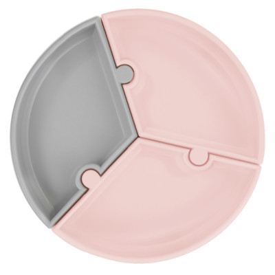 MinikOiOi Puzzle - секційна силіконова тарілка на присосці • Pinky Pink / Powder Grey