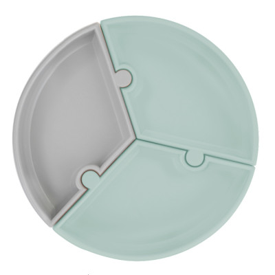 MinikOiOi Puzzle - секційна силіконова тарілка на присосці • River Green / Powder Grey MinikOiOi Puzzle - секційна силіконова тарілка на присосці • River Green / Powder Grey
