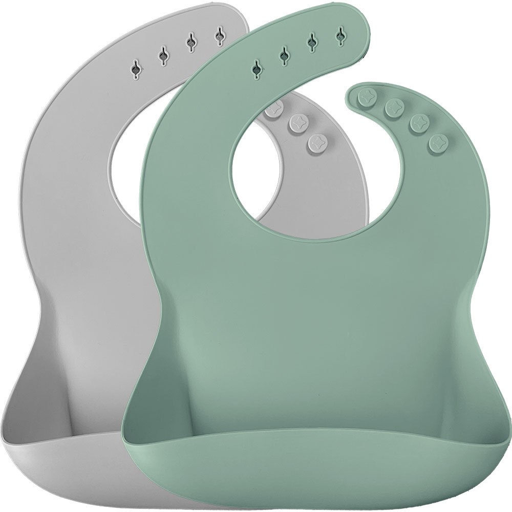 MinikOiOi Basics-Bib 2 шт. - силіконові нагрудники для годування • River Green / Powder Grey