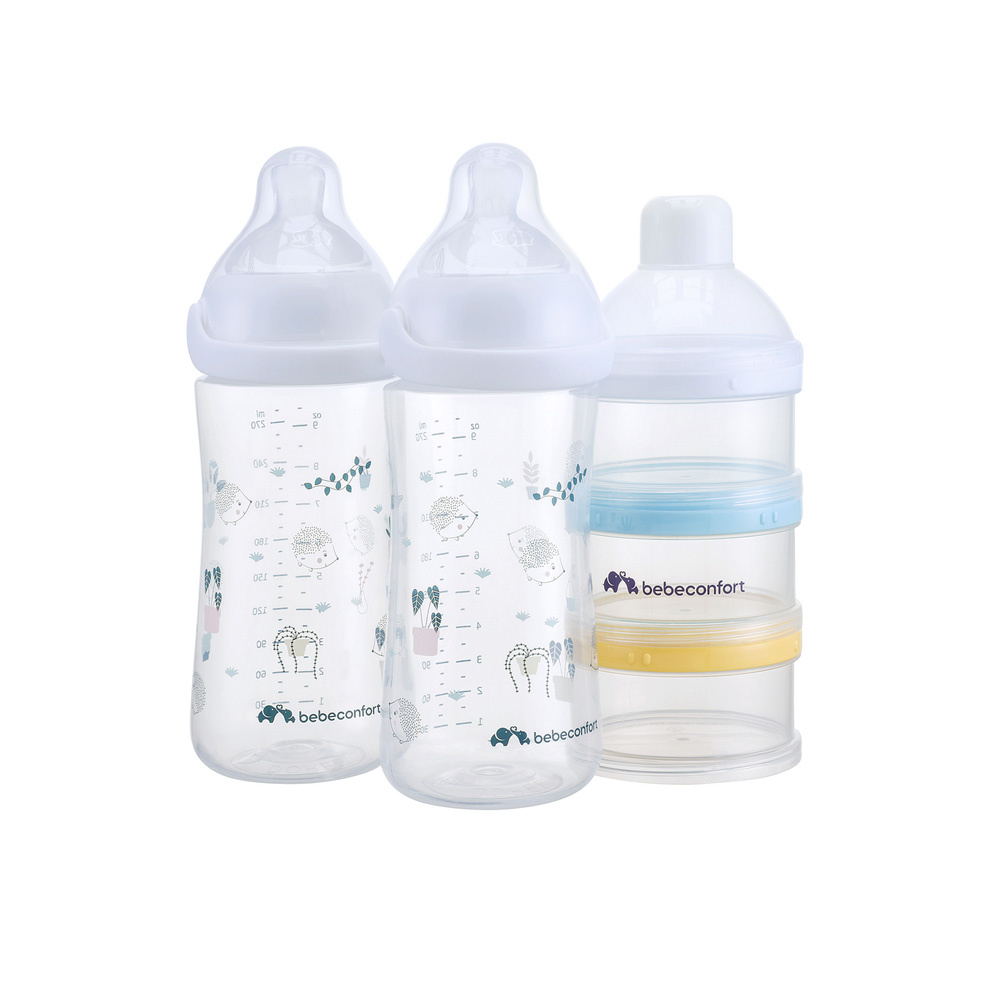 Bebe Confort Emotion Physio Set 270 мл - набір з двох антиколікових пляшечок та дозатора для сухого молока