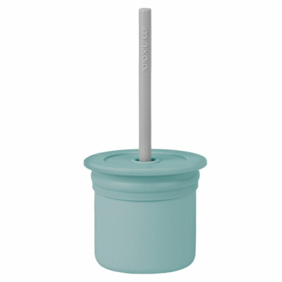 MinikOiOi Sip+Snack - силіконова чашка-контейнер з трубочкою • Aqua Green / Powder Grey