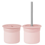 MinikOiOi Sip+Snack - силіконова чашка-контейнер з трубочкою • Pinky Pink / Powder Grey