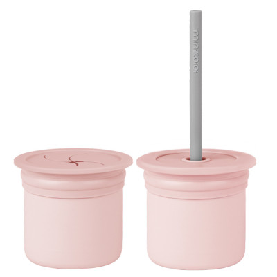 MinikOiOi Sip+Snack - силіконова чашка-контейнер з трубочкою • Pinky Pink / Powder Grey MinikOiOi Sip+Snack - силіконова чашка-контейнер з трубочкою • Pinky Pink / Powder Grey