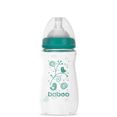 Baboo Premium Glass 250 мл 3+ міс. - скляна антиколікова пляшечка для годування з широким горлечком