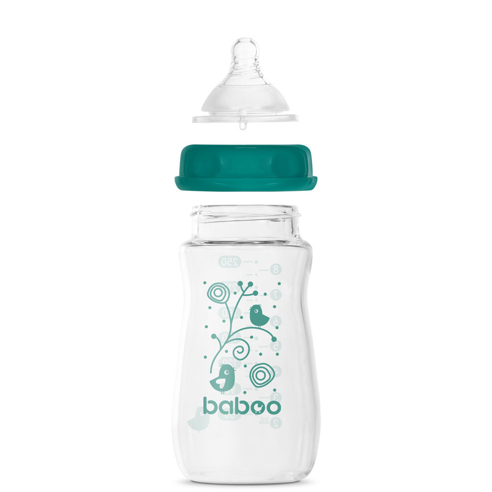 Baboo Premium Glass 250 мл 3+ міс. - скляна антиколікова пляшечка для годування з широким горлечком