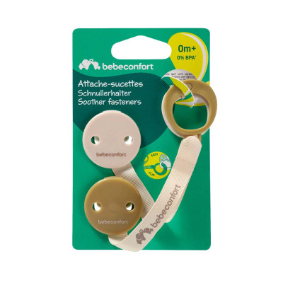 Bebe Confort Затискачі для пустушки 2 шт. - на стрічці з кільцем • Green/Beige