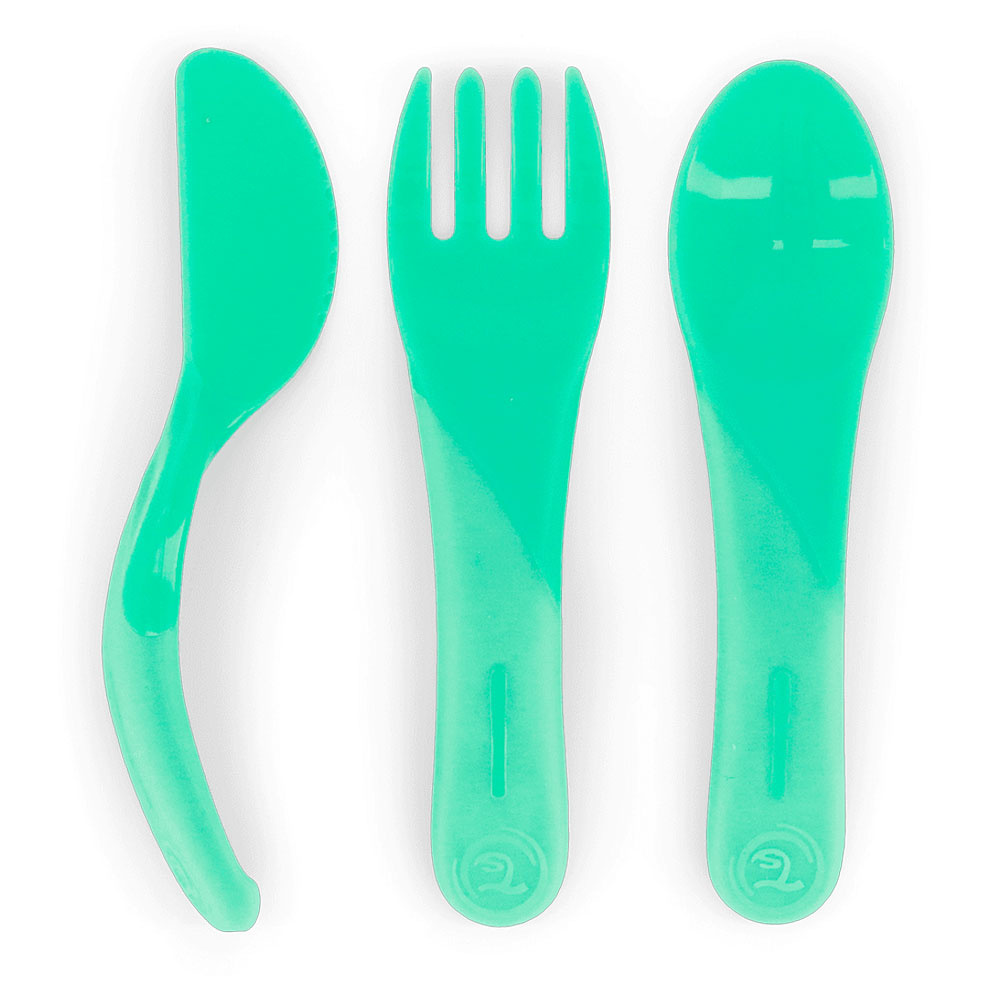Twistshake Learn Cutlery 6+ міс. - набір для самостійного годування: ложка, виделка, ніж • Pastel Green
