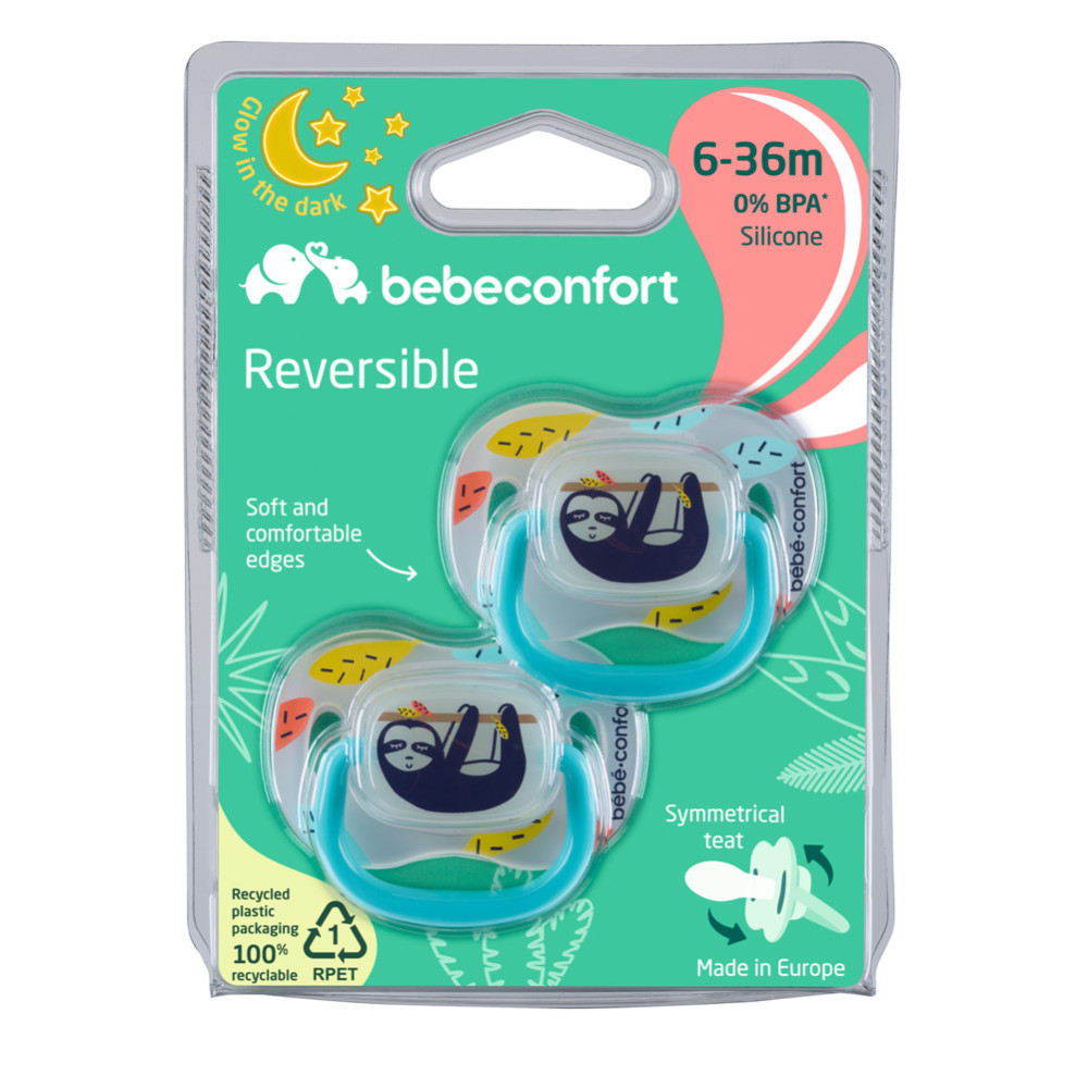 Bebe Confort Reversible 6-36 міс. - набір із двох силіконових пустушок • Lazy Sloth