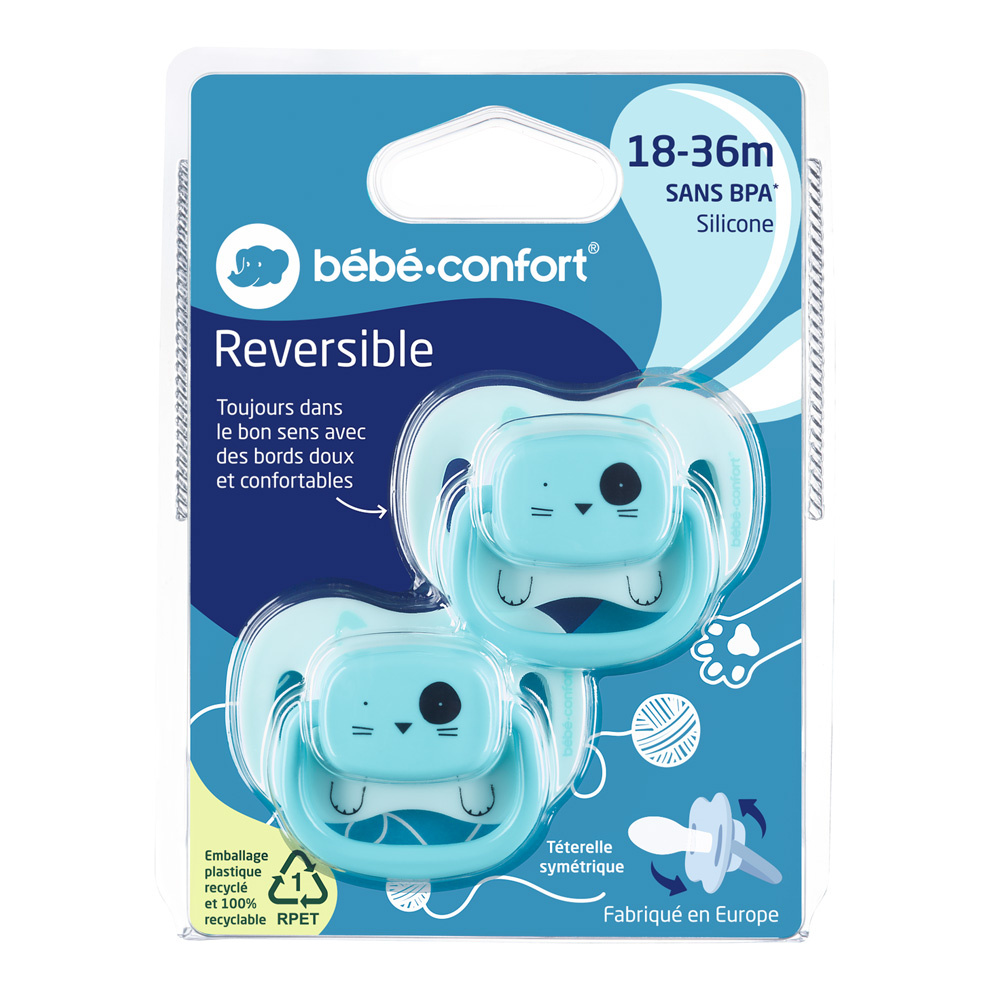 Bebe Confort Reversible 18-36 міс. - набір із двох силіконових пустушок • Minimalistic Animals