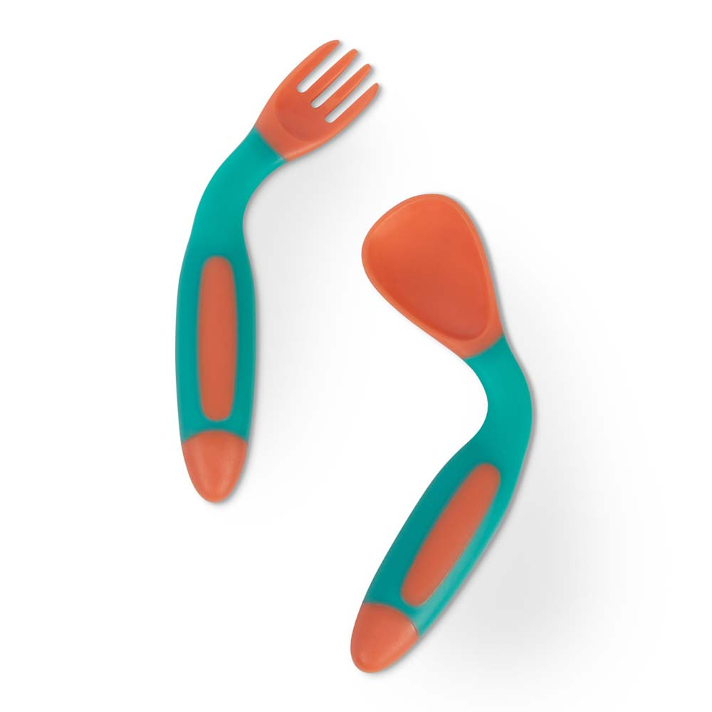 Baboo Flexible Spoon & Fork Set - набір ложки та виделки з гнучкими ручками для малюків від 6 міс. • Peach
