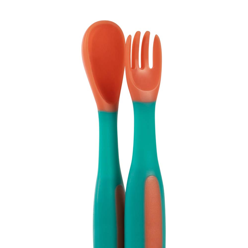 Baboo Flexible Spoon & Fork Set - набір ложки та виделки з гнучкими ручками для малюків від 6 міс. • Peach