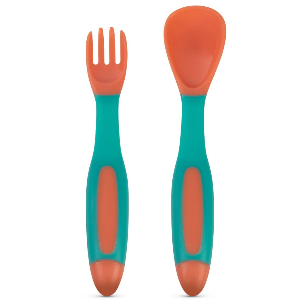 Baboo Flexible Spoon & Fork Set - набір ложки та виделки з гнучкими ручками для малюків від 6 міс. • Peach