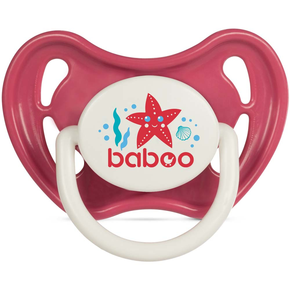 Baboo Sea Life латексна симетрична 6+ міс. - пустушка із захисним ковпачком • Червоний