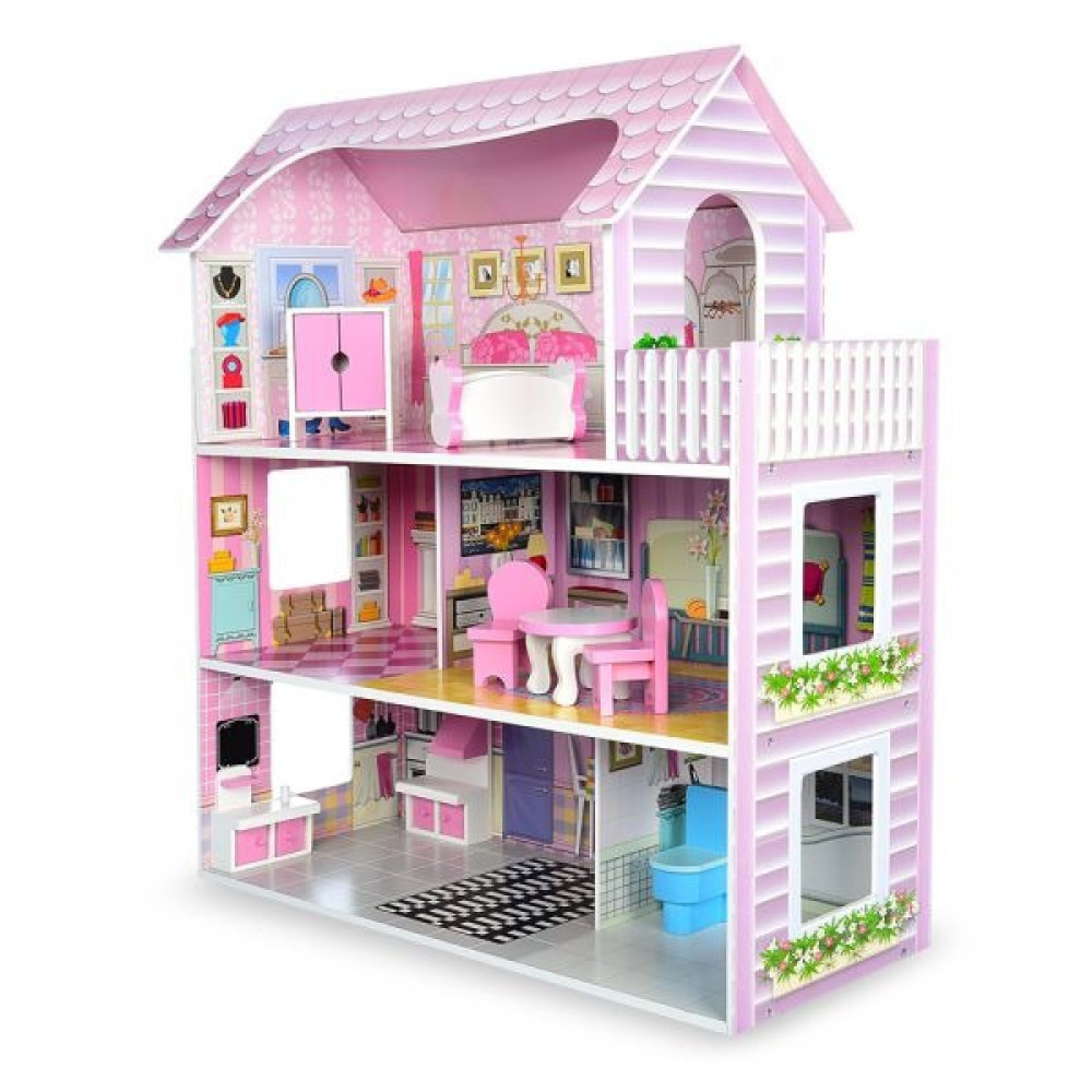 Tree Toys Кукольный домик - деревянный трехэтажный с мебелью (MD 1204)