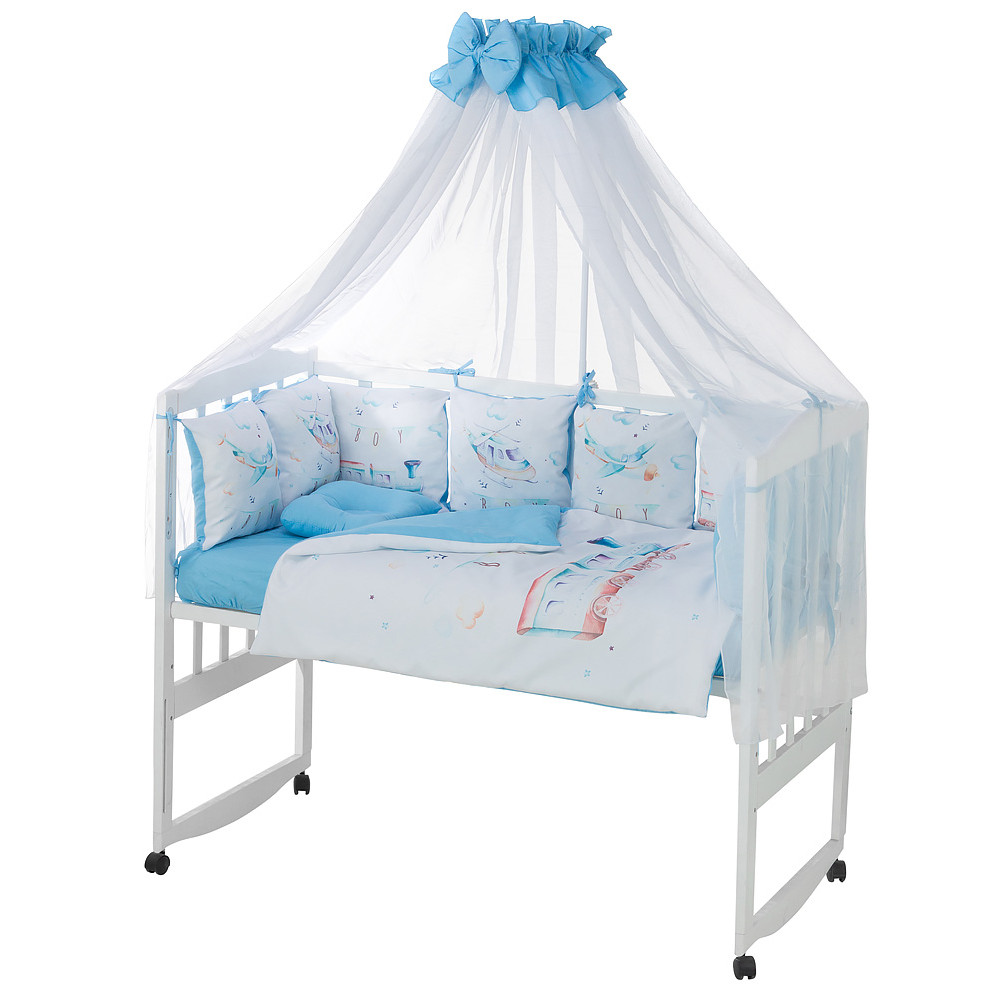 Детский комплект постельного белья Babyroom Bortiki Print-08  blue train