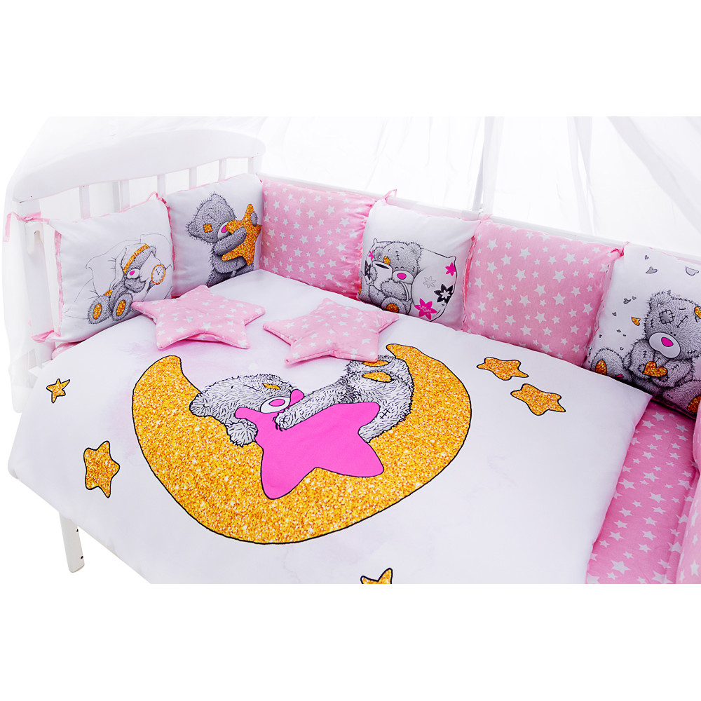 Дитячий комплект постільної білизни Babyroom Bortiki Print-08 pink teddy Дитячий комплект постільної білизни Babyroom Bortiki Print-08 pink teddy