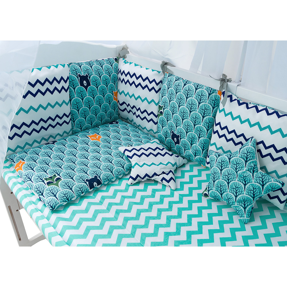Дитячий комплект постільної білизни Babyroom Classic Bortiki-01 бірюзовий ліс Дитячий комплект постільної білизни Babyroom Classic Bortiki-01 бірюзовий ліс