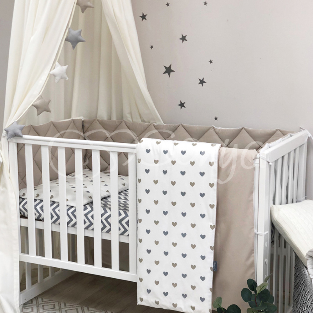 Постільний комплект Маленька соня Baby Mix Сіро-кремові серця 6 предметів (0291541)