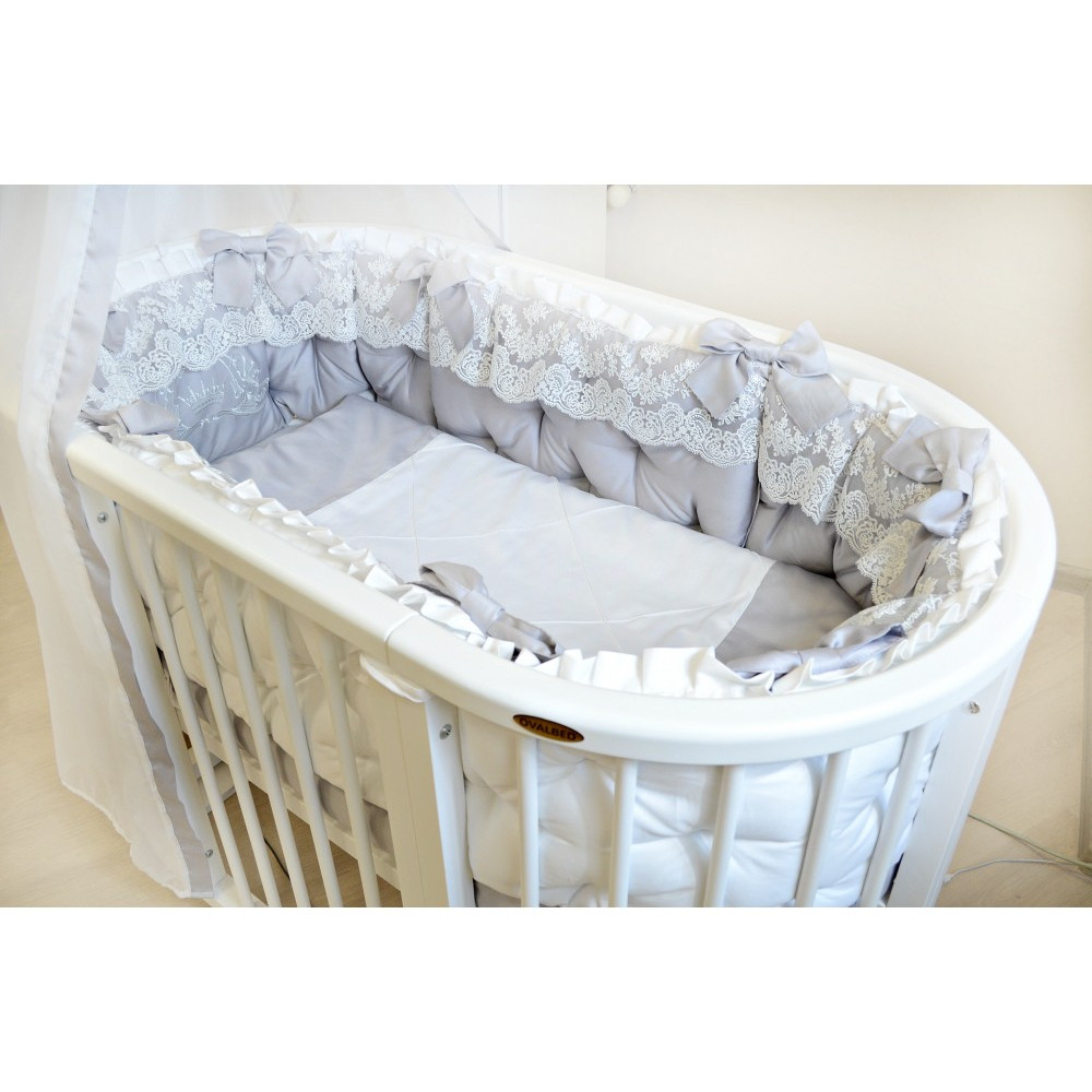 Детский набор в кроватку Ovalbed Блюмарин стальной Lux 8 в 1 сатин