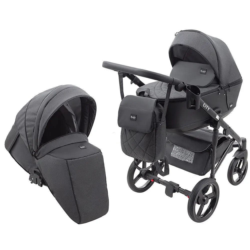 Коляска 2 в 1 Bair City Soft 222 черный - черная кожа Коляска 2 в 1 Bair City Soft 222 черный - черная кожа