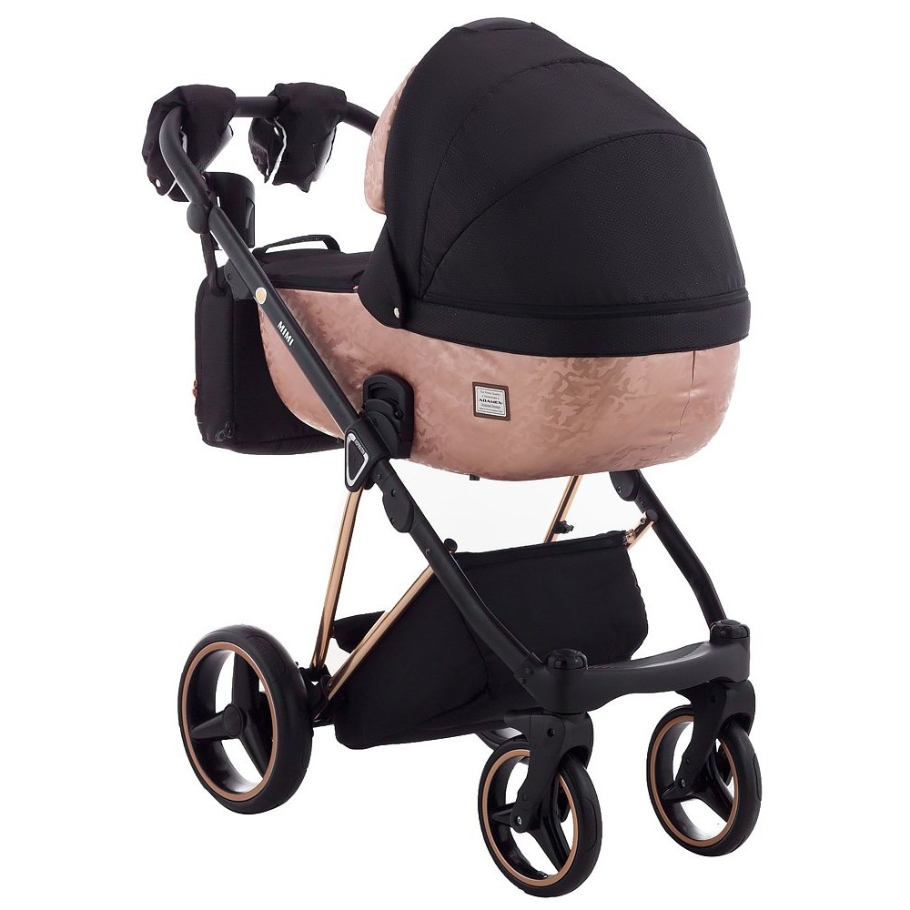 Коляска 2 в 1 Adamex Mimi Polar (Pink Gold) BR604 черный (люрикс) - медный (принт) кожа (выдавленная точка)