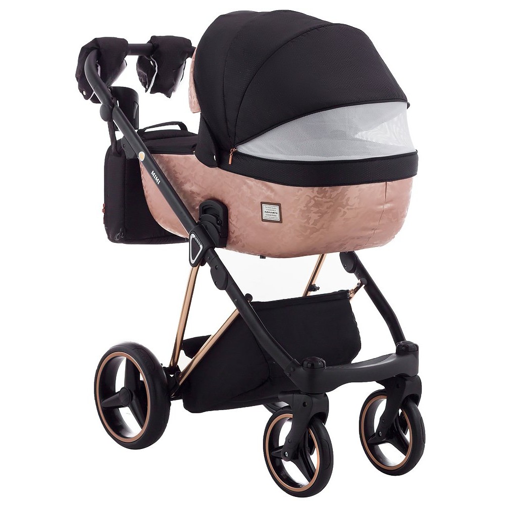 Коляска 2 в 1 Adamex Mimi Polar (Pink Gold) BR604 черный (люрикс) - медный (принт) кожа (выдавленная точка)