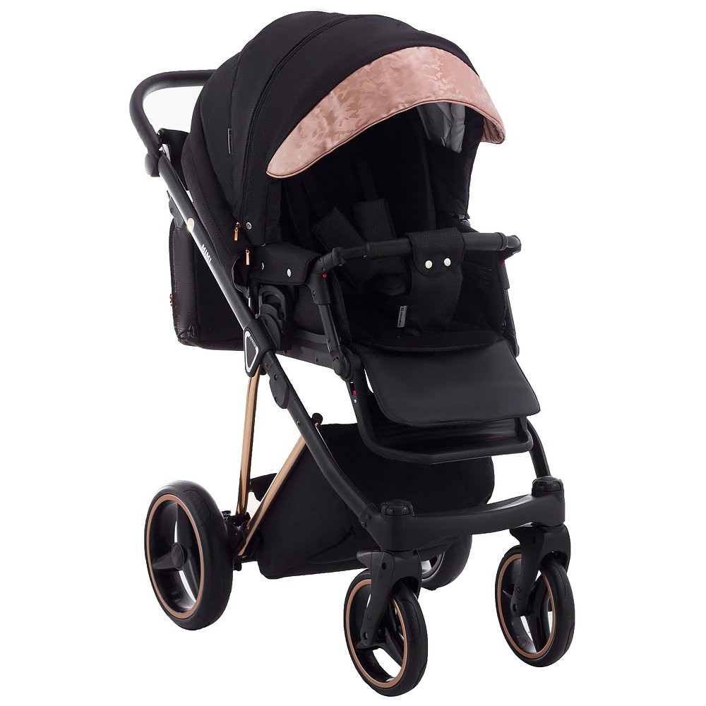 Коляска 2 в 1 Adamex Mimi Polar (Pink Gold) BR604 черный (люрикс) - медный (принт) кожа (выдавленная точка)