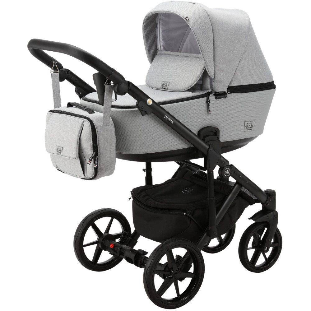 Коляска 2 в 1 Adamex Olivia PS-11 (серая ткань - серая кожа в перфорацию)