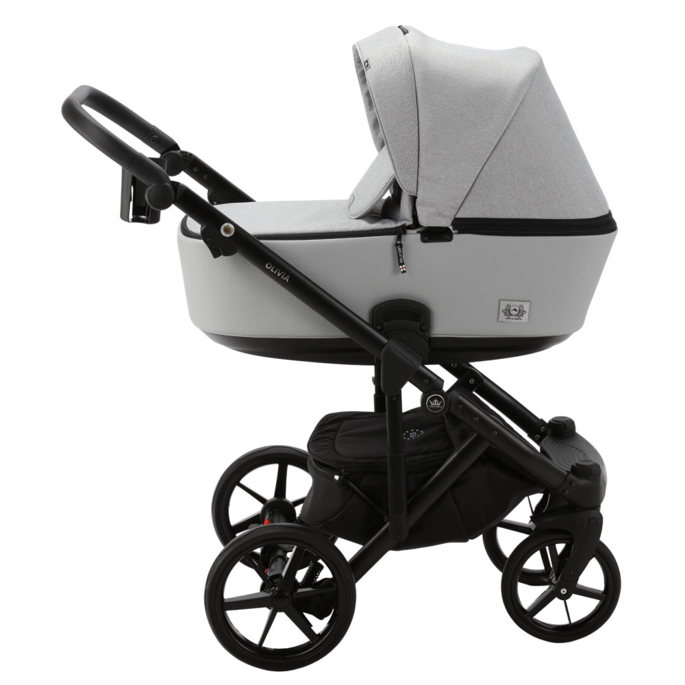 Коляска 2 в 1 Adamex Olivia PS-11 (серая ткань - серая кожа в перфорацию)