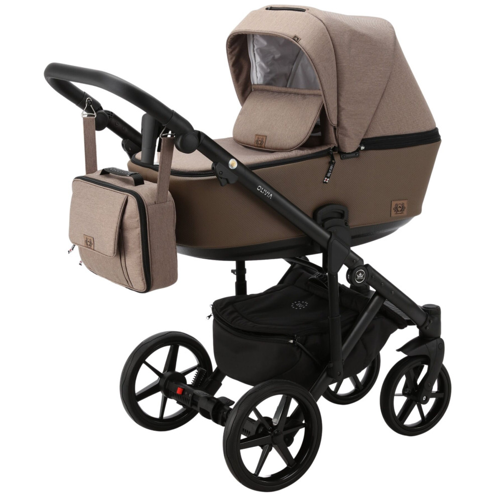 Коляска 2 в 1 Adamex Olivia PS-15 (коричневый джинс - коричневая кожа в перфорацию)