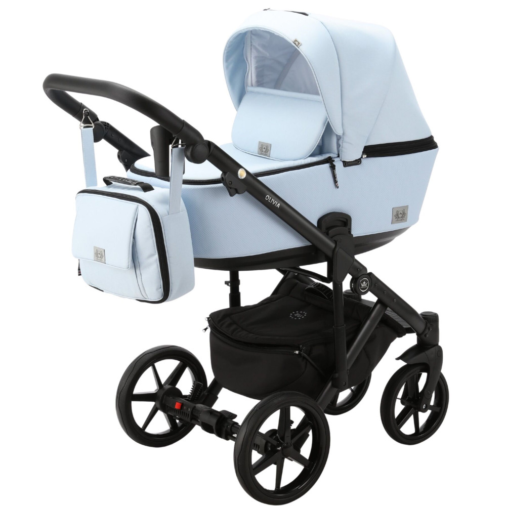 Коляска 2 в 1 Adamex Olivia PS-24 (голубая ткань - голубая кожа в перфорацию)