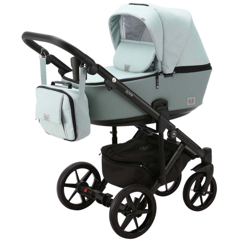 Коляска 2 в 1 Adamex Olivia PS-25 (салатова тканина – зелена шкіра в перфорацію)