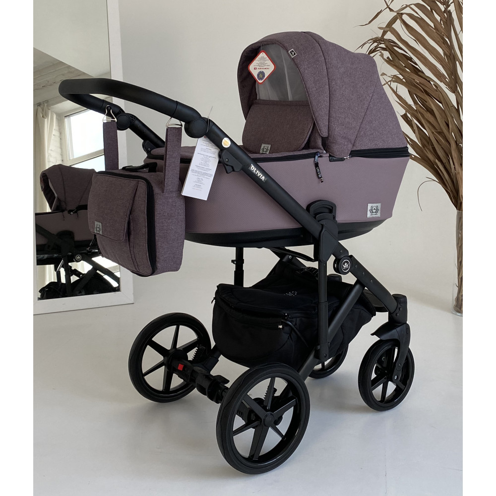 Коляска 2 в 1 Adamex Olivia CR224 (сиреневая ткань - сиреневая кожа в перфорацию)