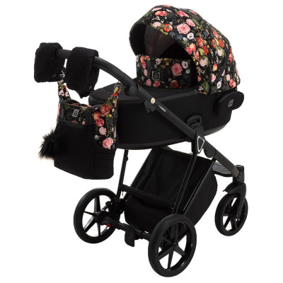Коляска 2 в 1 Adamex Porto Flowers черный
