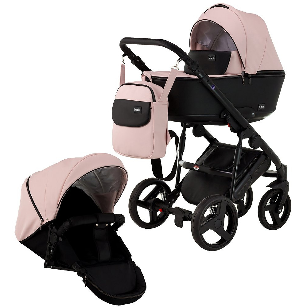 Коляска 2 в 1 Bair Mirello кожа 100% М-02 светло-розовый (пудра) - черный Коляска 2 в 1 Bair Mirello кожа 100% М-02 светло-розовый (пудра) - черный