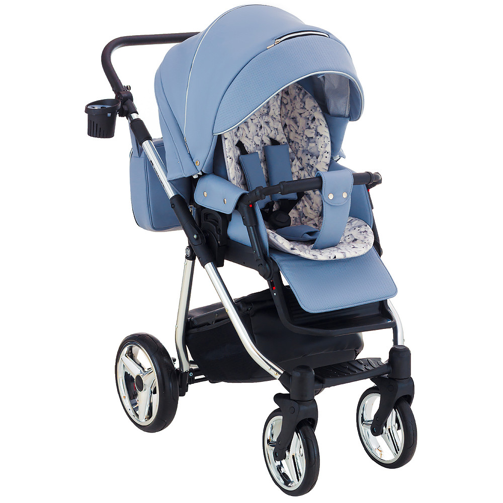 Коляска 2 в 1 Adamex Sierra Pollar Polar (Chrome) шкіра 100% SR333 блакитний - блакитний (перфорація)