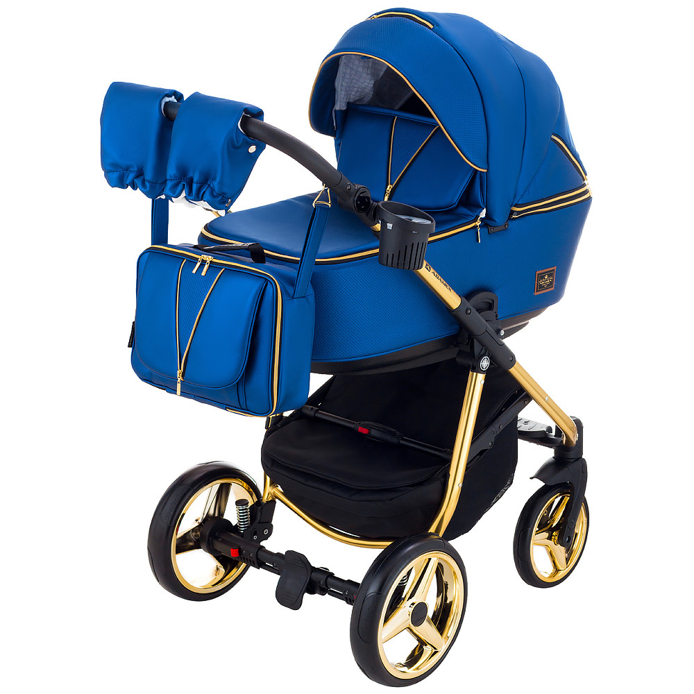 Коляска 2 в 1 Adamex Sierra Polar (Gold) шкіра 100% Y220 темно-синій перламутр